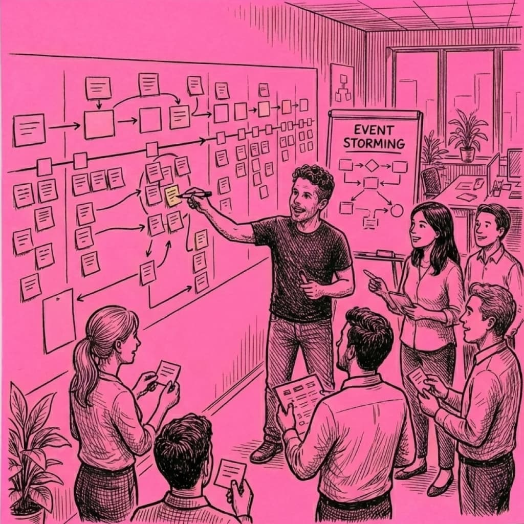 Event-storming session with sticky notes
